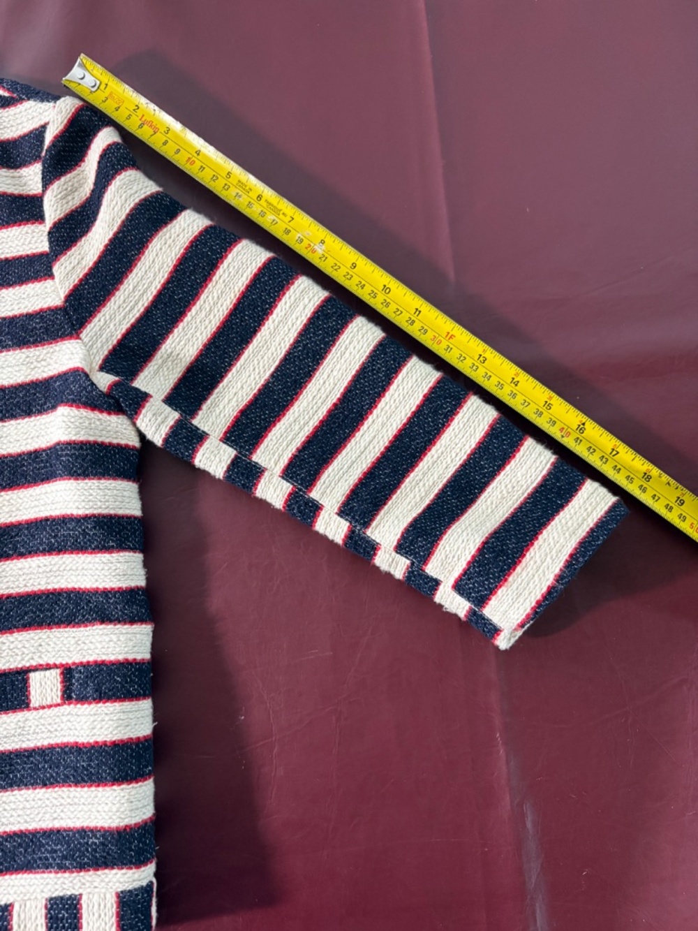 Promod Parisian Tweed Striped Knit Jacket | French Nautical Red Trim Blazer S - Picture 13 of 13